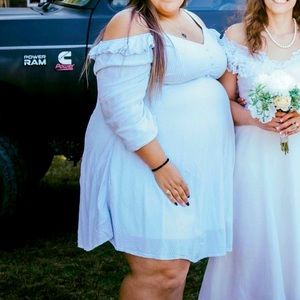 Torrid Pinstripe Off-the-Shoulder Dress